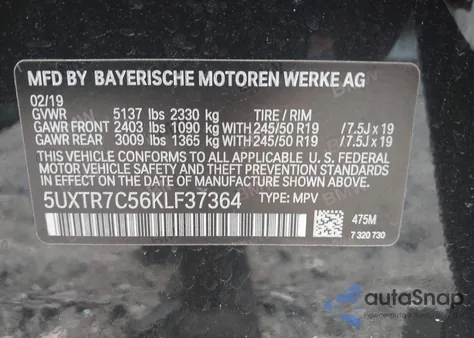 2019 BMW X3 Sdrive30I z USA, uszkodzony, nr VIN 5UXTR7C56KLF37364